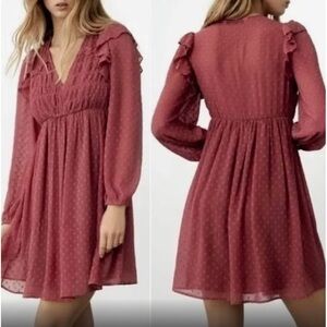 NWT Zara Swiss dot ruffle chiffon mini dress size small
